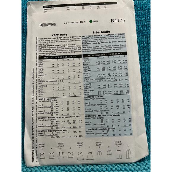 Butterick 4173 pattern toddler girls dress  top shorts pants size 1 2 3 - Picture 2 of 7